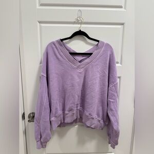 Aerie Purple Double V-Neck Pullover Sweatshirt - Size Medium